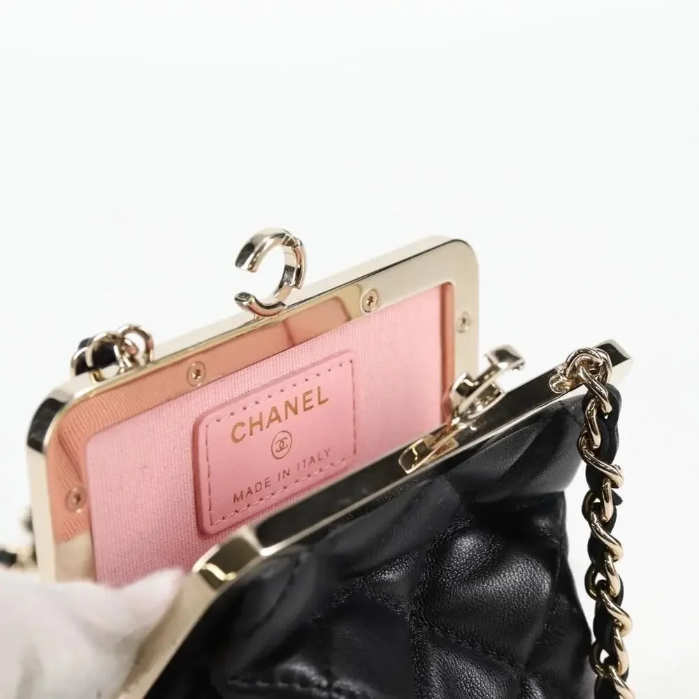 Chanel Matelasse Lambskin Chain Pouch Crossbody Bag Black